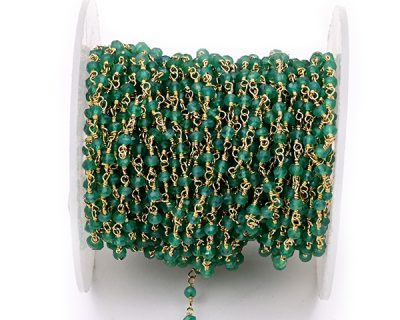 Green Onyx Faceted Rondelle Gemstone Beaded  Chain Gold Plated