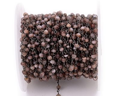 Chocolate Moonstone Faceted Rondelle Gemstone Beaded  Chain Black Oxidized