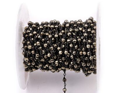 Pyrite Faceted Rondelle Gemstone Beaded  Chain Black Oxidized