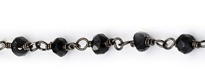 Black Spinal Faceted Rondelle Gemstone Beaded  Chain Black Oxidized