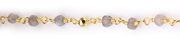 Labradorite and Golden Pyrite Faceted Rondelle Gemstone Beaded  Chain Gold Plated