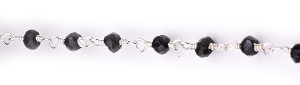 Black Spinal Faceted Rondelle Gemstone Beaded  Chain Silver Plated