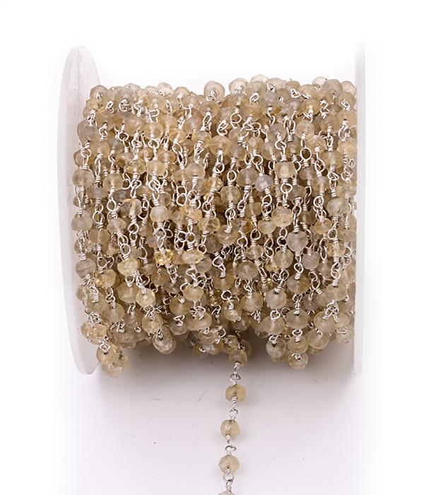 Citrine Faceted Rondelle Gemstone Beaded  Chain Silver Plated