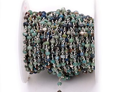 Chrysocola Faceted Rondelle Gemstone Beaded  Chain Silver Plated