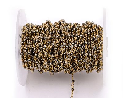 Pyrite Faceted Rondelle Gemstone Beaded  Chain Gold Plated