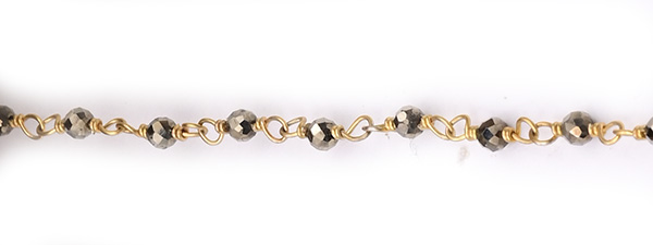 Pyrite Faceted Rondelle Gemstone Beaded  Chain Gold Plated