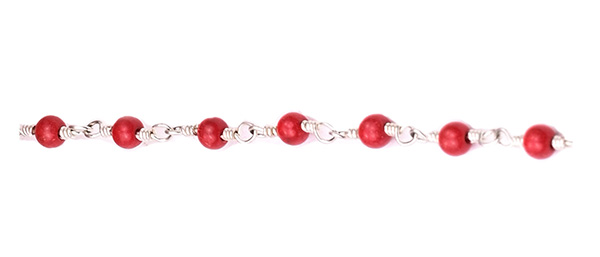 Synthetic Coral Faceted Rondelle Gemstone Beaded  Chain Silver Plated