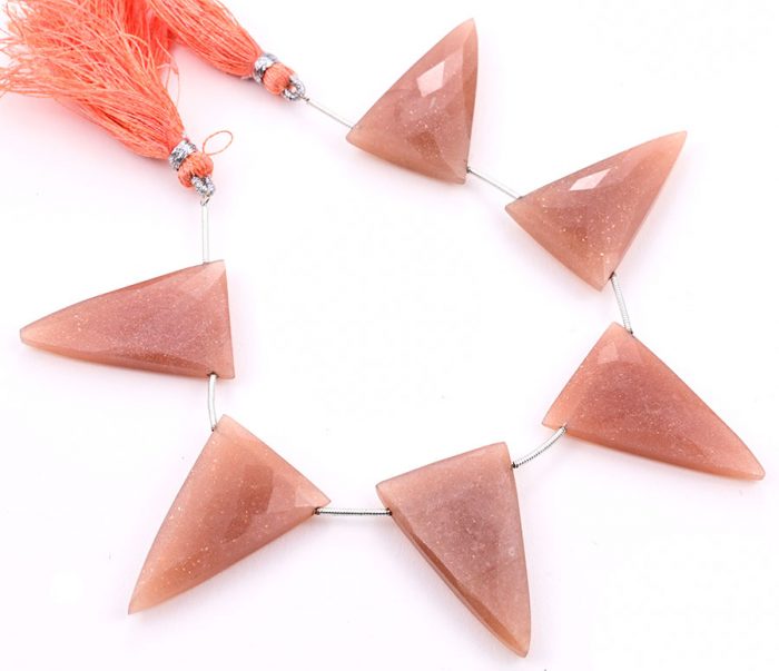 Peach Moonstone 22x34mm Faceted Triangle