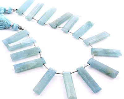 Milky Aquamarine 7x28mm Faceted Rectangle