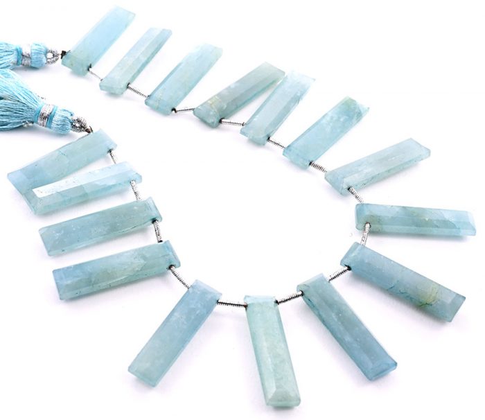 Milky Aquamarine 7x28mm Faceted Rectangle