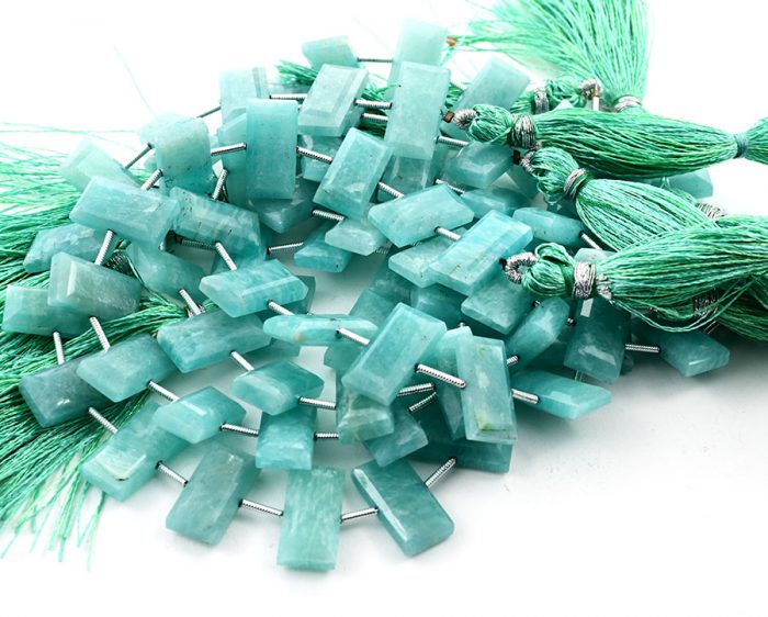 Amazonite 8x16mm Faceted Rectangle Center Drill