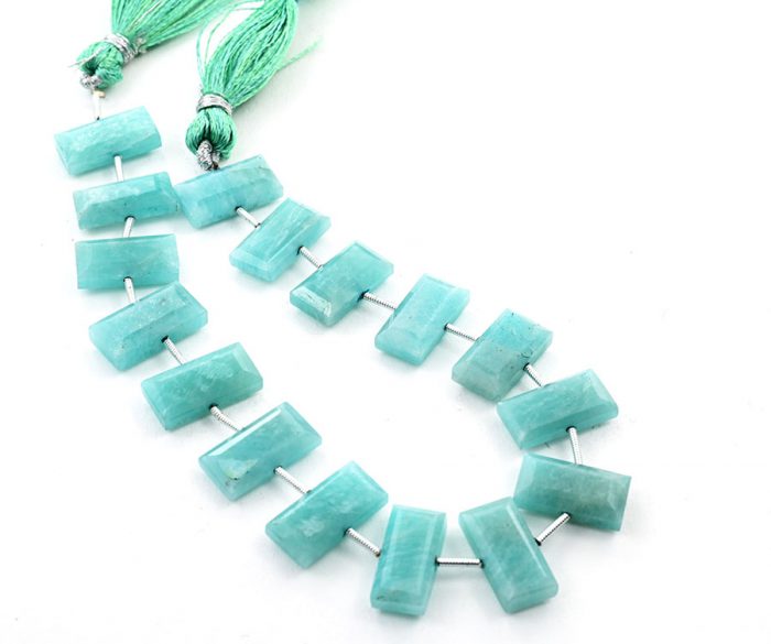 Amazonite 8x16mm Faceted Rectangle Center Drill