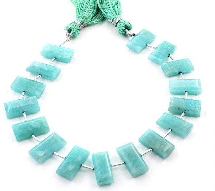 Amazonite 8x16mm Faceted Rectangle Center Drill