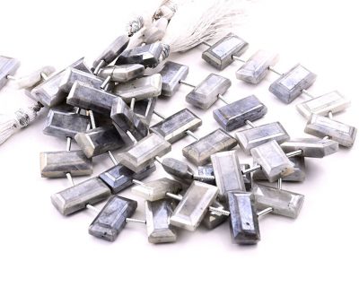 Gray Silverite 8x16mm Faceted Rectangle Center Drill