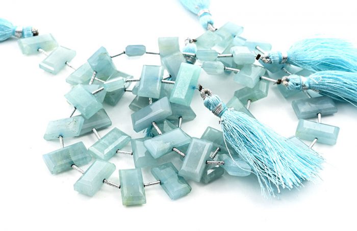 Milky Aquamarine 8x16mm Faceted Rectangle Center Drill