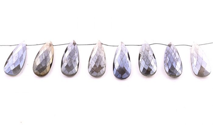 Gray Moonstone Coated 15x45mm Faceted Pear