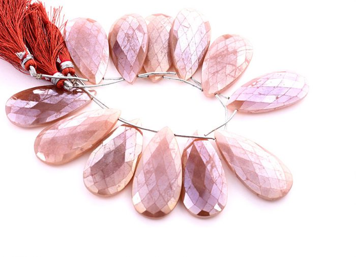 Peach Moonstone Coated 24x45mm Faceted Pear