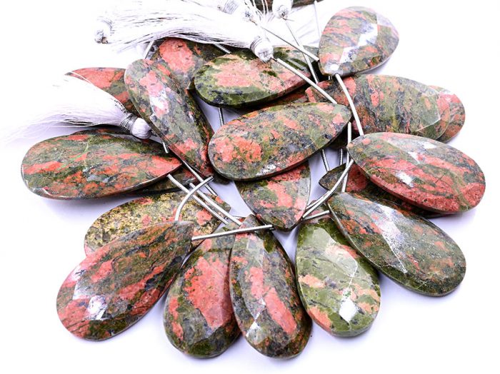 Unakite 24x45mm Faceted Pear