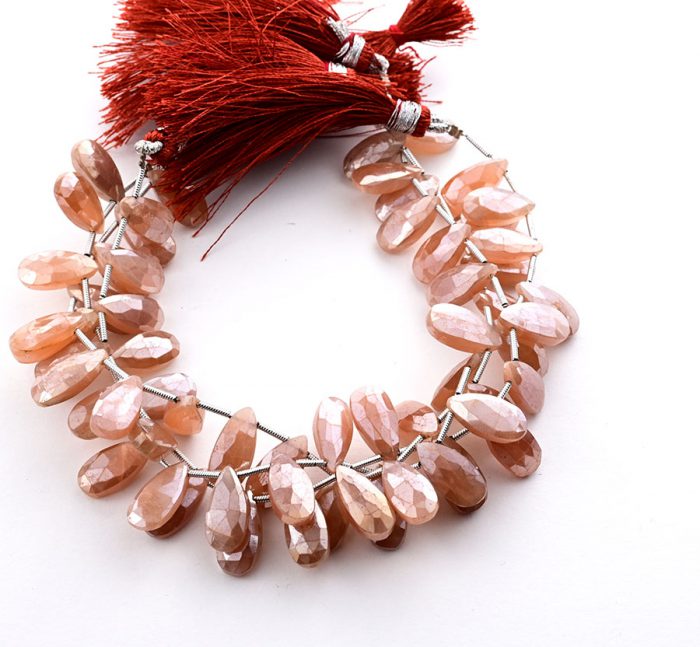 Peach Moonstone Coated 7X15mm Faceted Pear