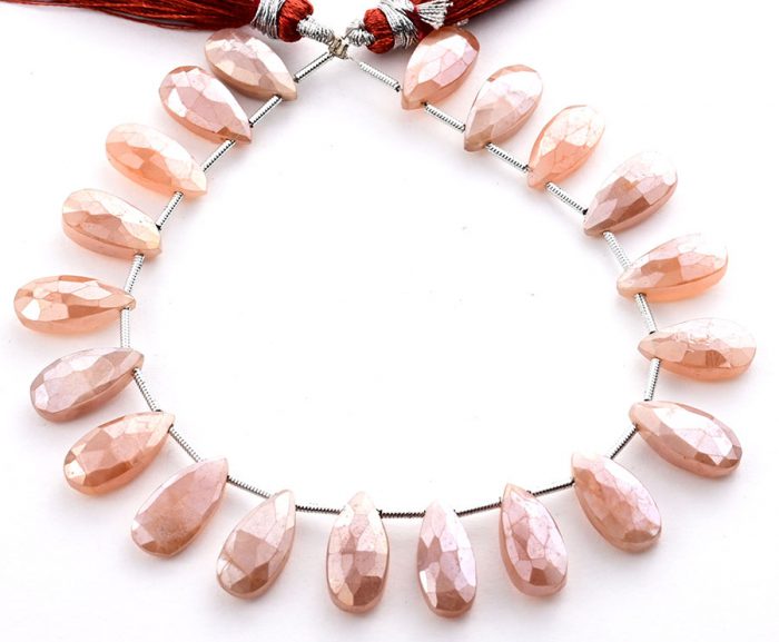 Peach Moonstone Coated 7X15mm Faceted Pear