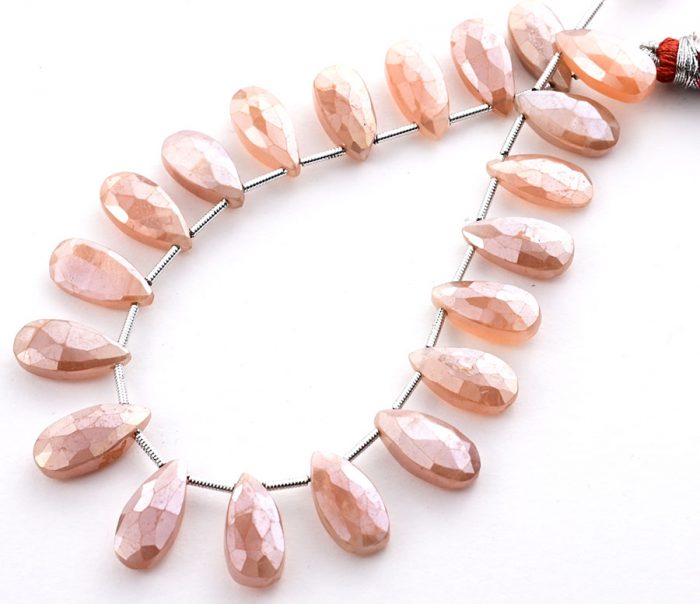 Peach Moonstone Coated 7X15mm Faceted Pear