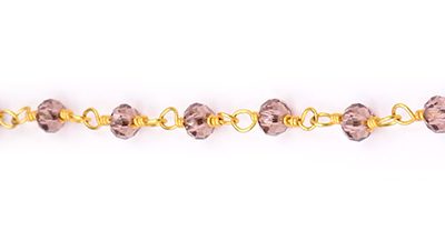 Pink Quartz Faceted Rondelle Gemstone Beaded  Chain Gold Plated