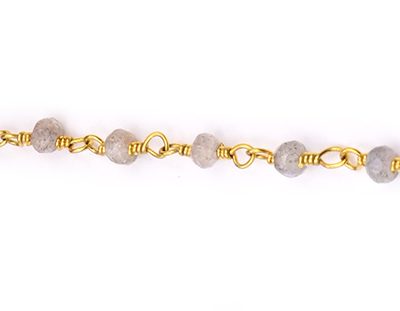Labradorite Faceted Rondelle Gemstone Beaded  Chain Gold Plated