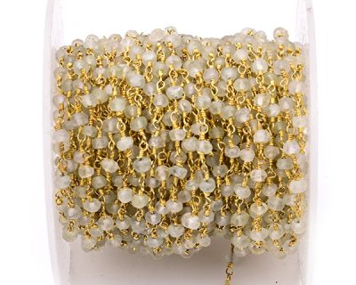 Aquamarine Faceted Rondelle Gemstone Beaded  Chain Gold Plated