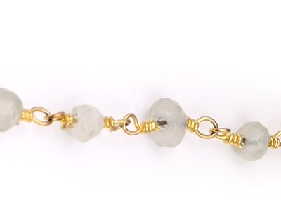 Aquamarine Faceted Rondelle Gemstone Beaded  Chain Gold Plated