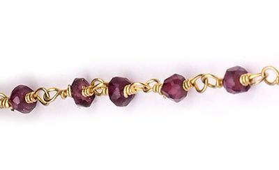 Rodholite Garnet Faceted Rondelle Gemstone Beaded  Chain Gold Plated