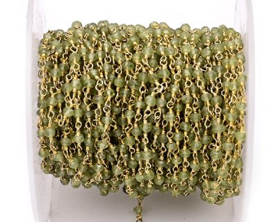 Peridot Faceted Rondelle Gemstone Beaded  Chain Gold Plated