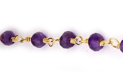 Amethyst Faceted Rondelle Gemstone Beaded  Chain Gold Plated