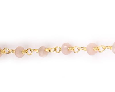 Peach Moonstone Faceted Rondelle Gemstone Beaded  Chain Gold Plated