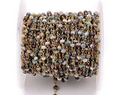 Chrysocola Faceted Rondelle Gemstone Beaded  Chain Gold Plated