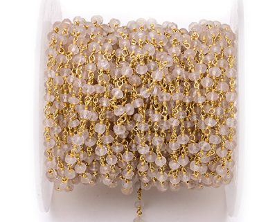 Rock Crystal Faceted Rondelle Gemstone Beaded  Chain Gold Plated