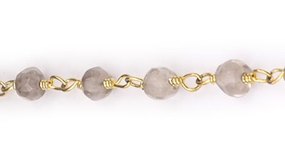 Smokey Quartz Faceted Rondelle Gemstone Beaded  Chain Gold Plated