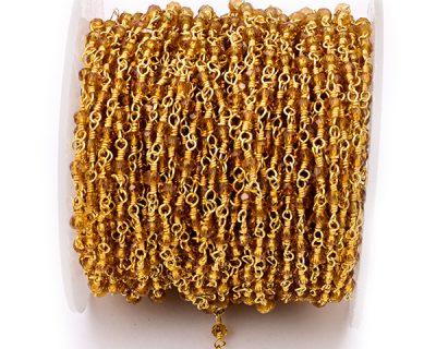 Yellow Quartz Faceted Rondelle Gemstone Beaded  Chain Gold Plated