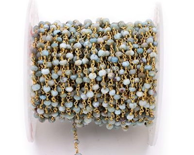 Larimar Faceted Rondelle Gemstone Beaded  Chain Gold Plated