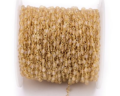 Citrine Faceted Rondelle Gemstone Beaded  Chain Gold Plated