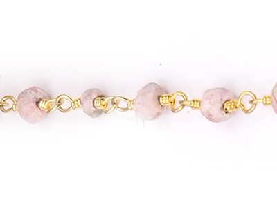 Rhodochrosite Faceted Rondelle Gemstone Beaded  Chain Gold Plated