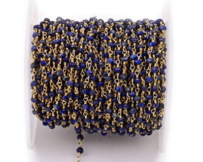 Lapis Faceted Rondelle Gemstone Beaded  Chain Gold Plated
