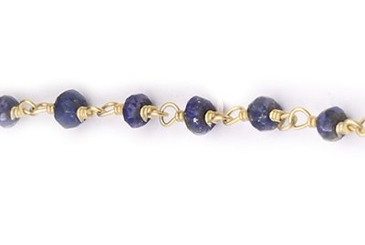Lapis Faceted Rondelle Gemstone Beaded  Chain Gold Plated
