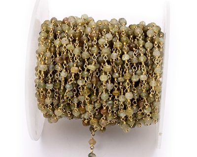 Grossular Green Garnet Faceted Rondelle Gemstone Beaded  Chain Gold Plated