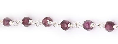 Garnet Faceted Rondelle Gemstone Beaded  Chain Silver Plated