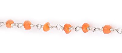 Carnelian Faceted Rondelle Gemstone Beaded  Chain Silver Plated