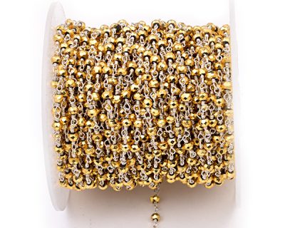 Golden Pyrite Faceted Rondelle Gemstone Beaded  Chain Silver Plated