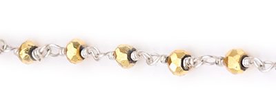 Golden Pyrite Faceted Rondelle Gemstone Beaded  Chain Silver Plated