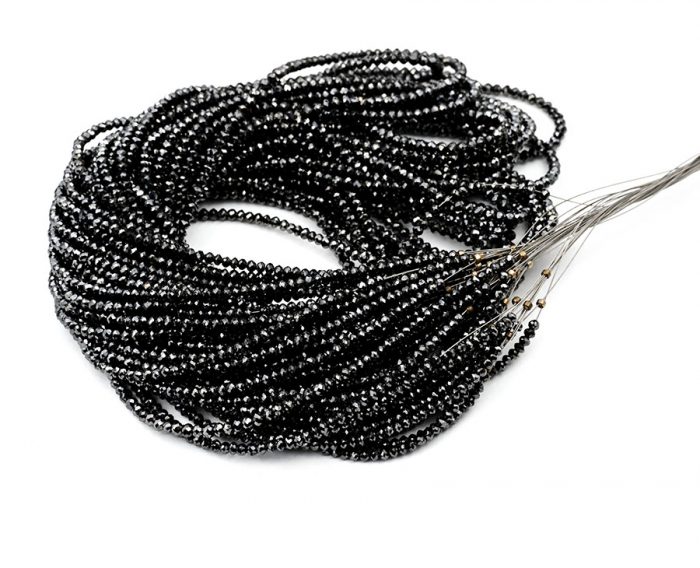 AAA Quality 2-2.5mm Black Diamond Rondelle Faceted Beads