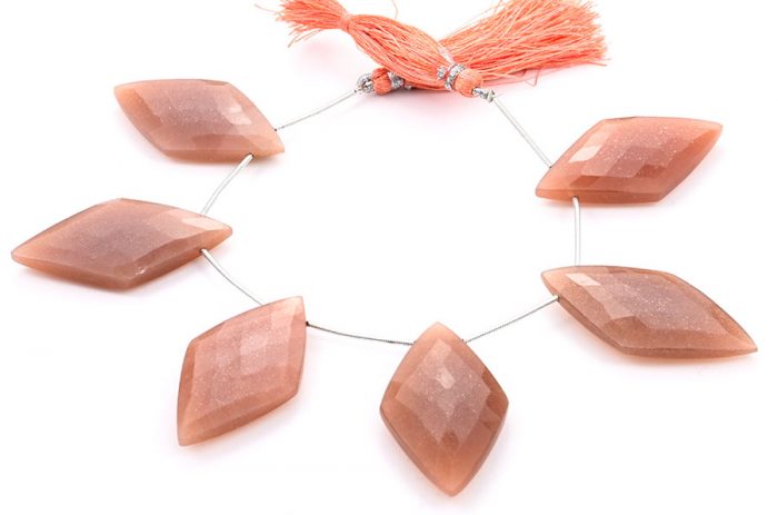 Peach Moonstone 24x44mm Faceted Diamond Cut